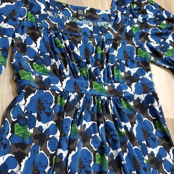 Saks Fifth Ave Blue Brown Pattern Dress - Picture 9 of 14